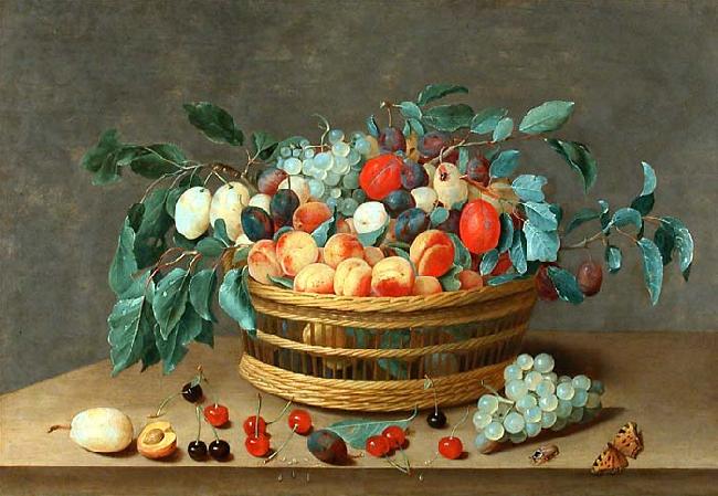 Isaak Soreau Basket with fruit and plum leaves